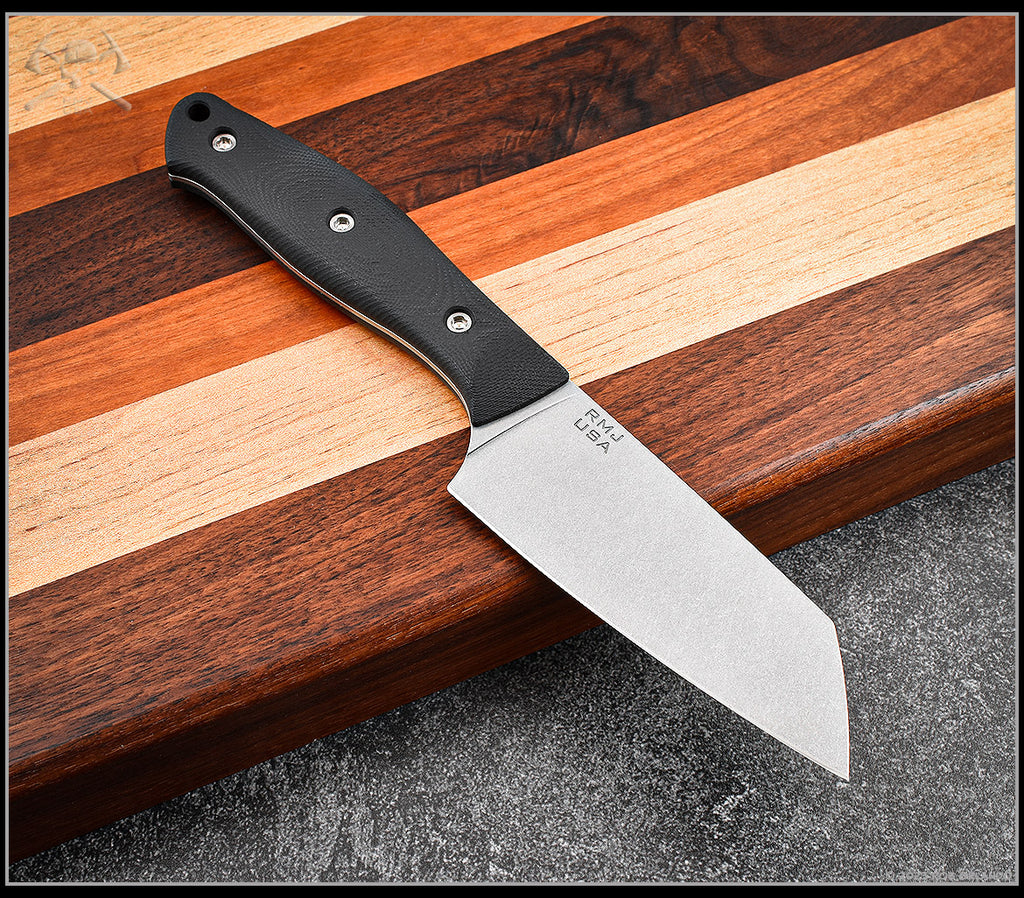 RMJ Osprey 9 Adventure Kitchen Knife Black G10 4.5 Stonewash - EKnives LLC